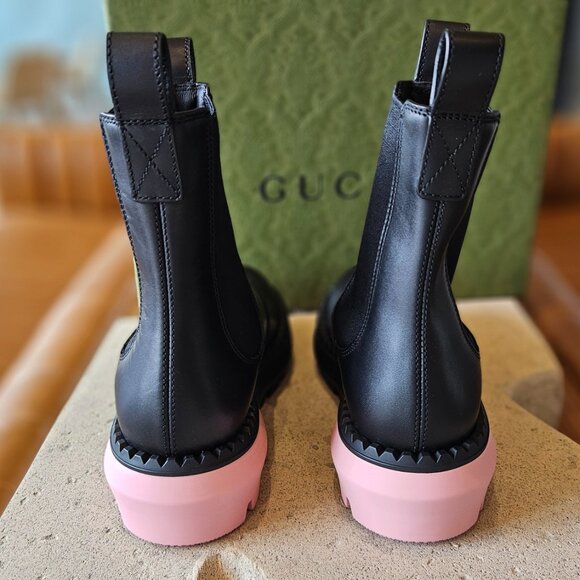 Gucci Chelsea Boot 762020 AAMC3 - 1000 Black Leather Size 37+ New Womens Shoes - Picture 5 of 7